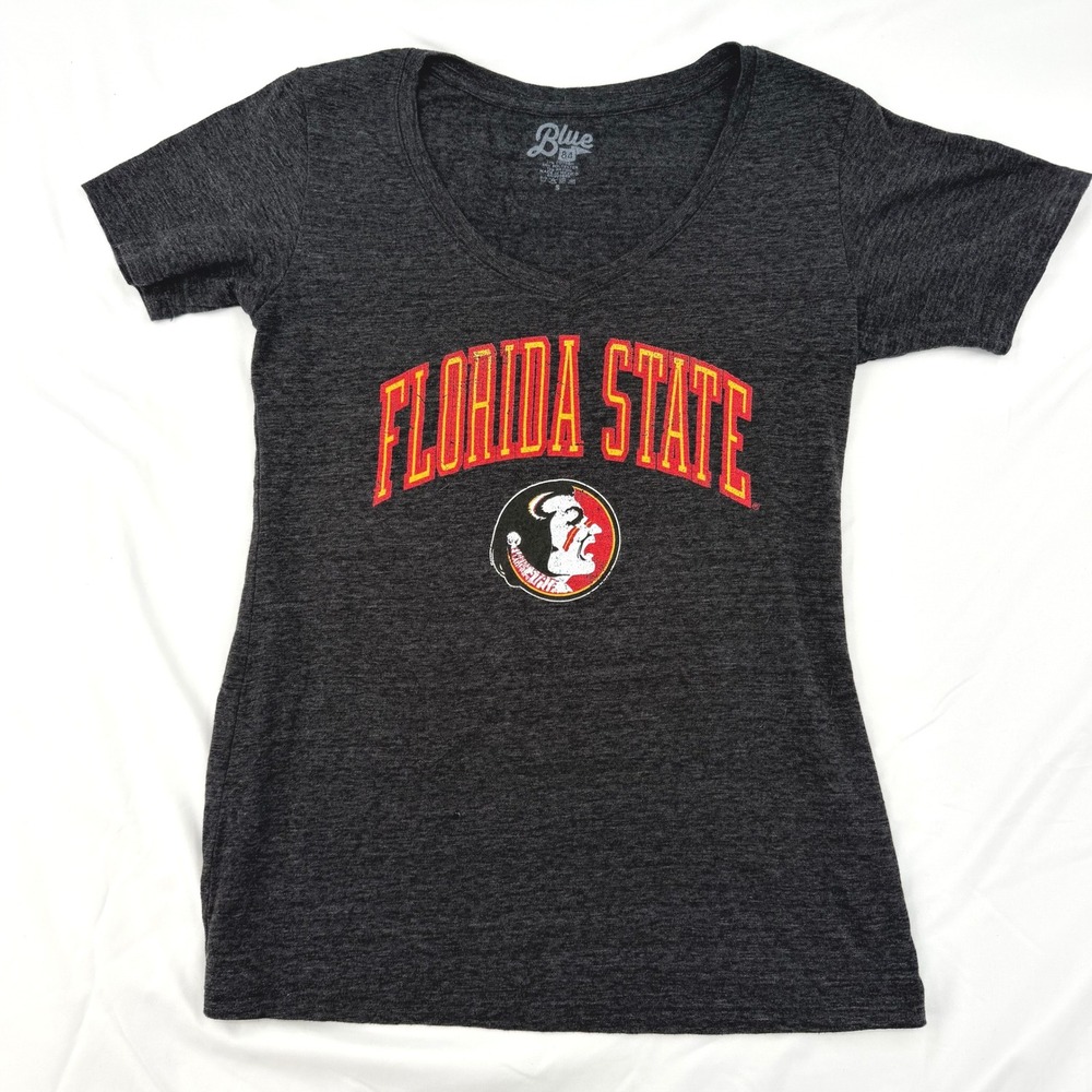 Blue 84 Florida State Seminoles Womens V-Neck Graphic T-Shirt Charcoal Gray S